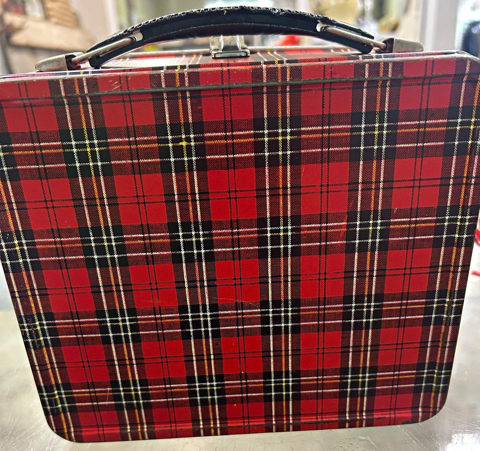 Aladdin Vintage Red Plaid Metal Lunchbox w/ Matching Thermos & Red Lid