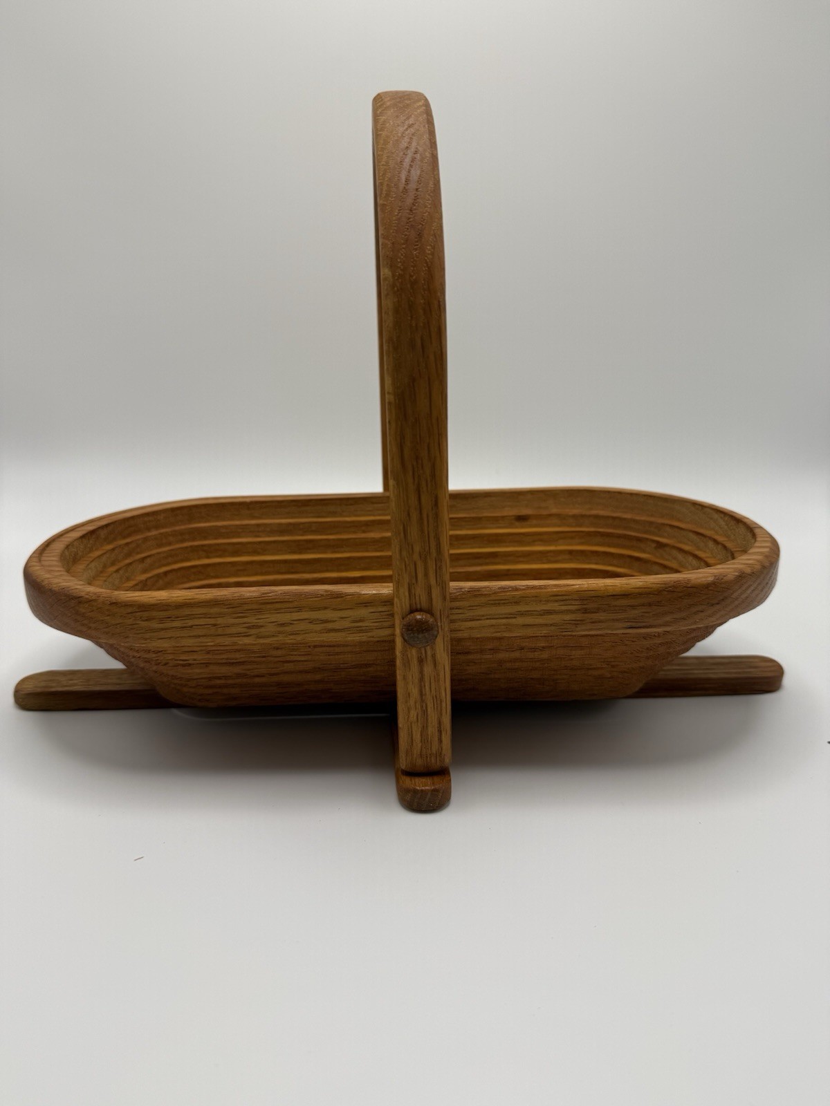 Vintage Steven R Gray Folding Wood Basket Locking Handle Signed Collapsible
