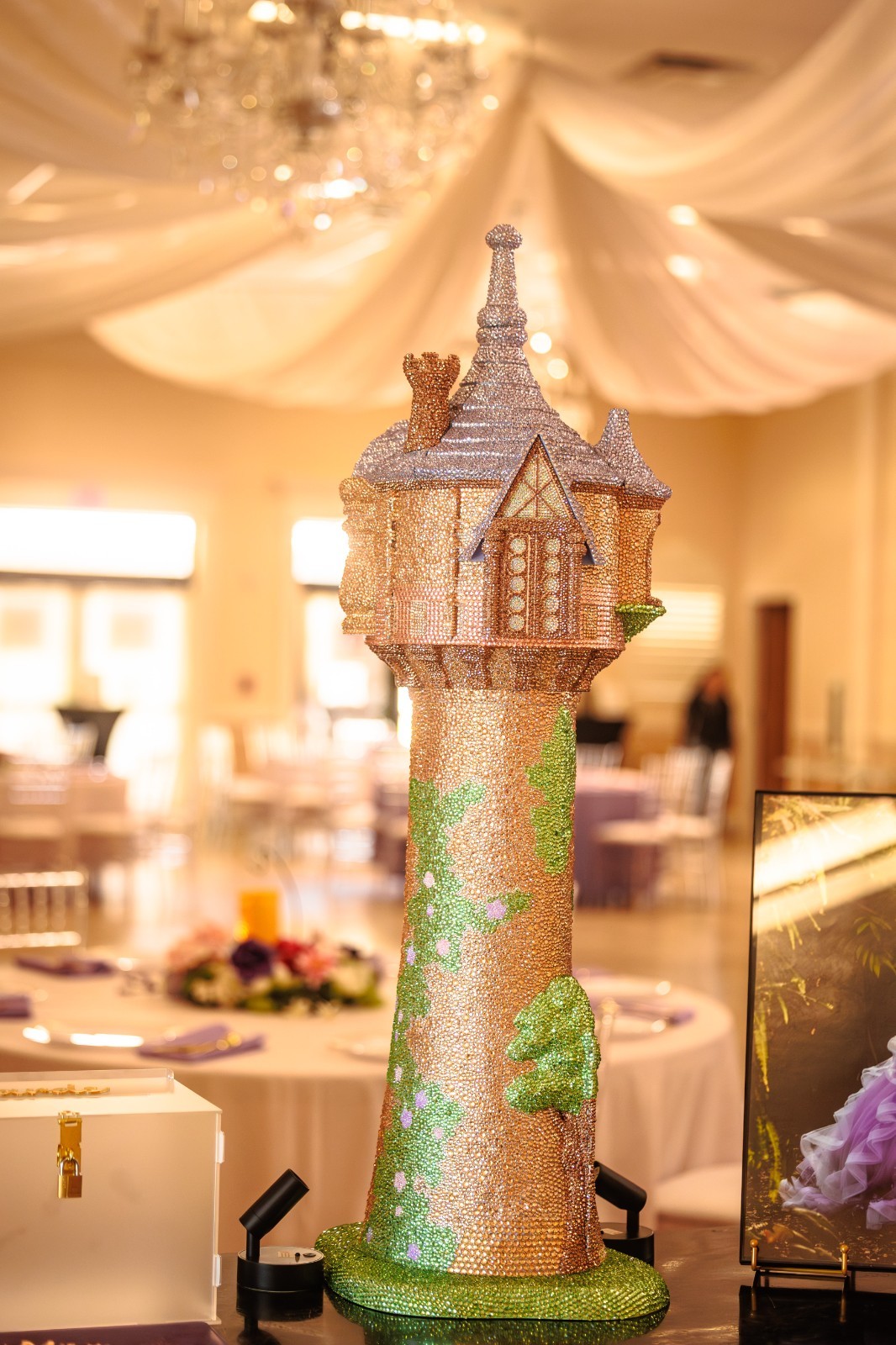 40” Bejewled Rapunzel’s Tower. Disney Castle . Glass Rhinestones. Hand placed