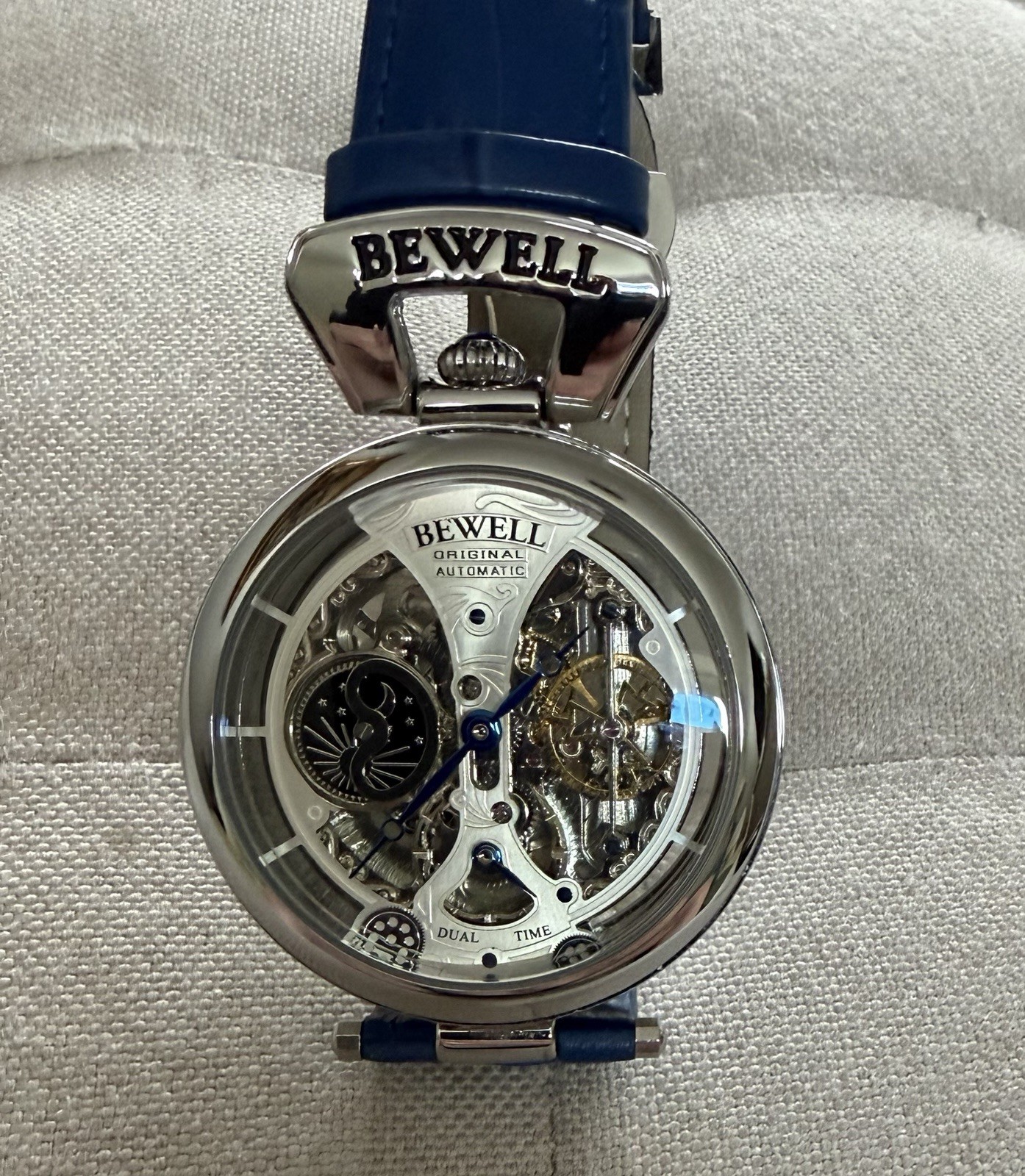 BEWELL Mens Automatic Skeleton Dual time