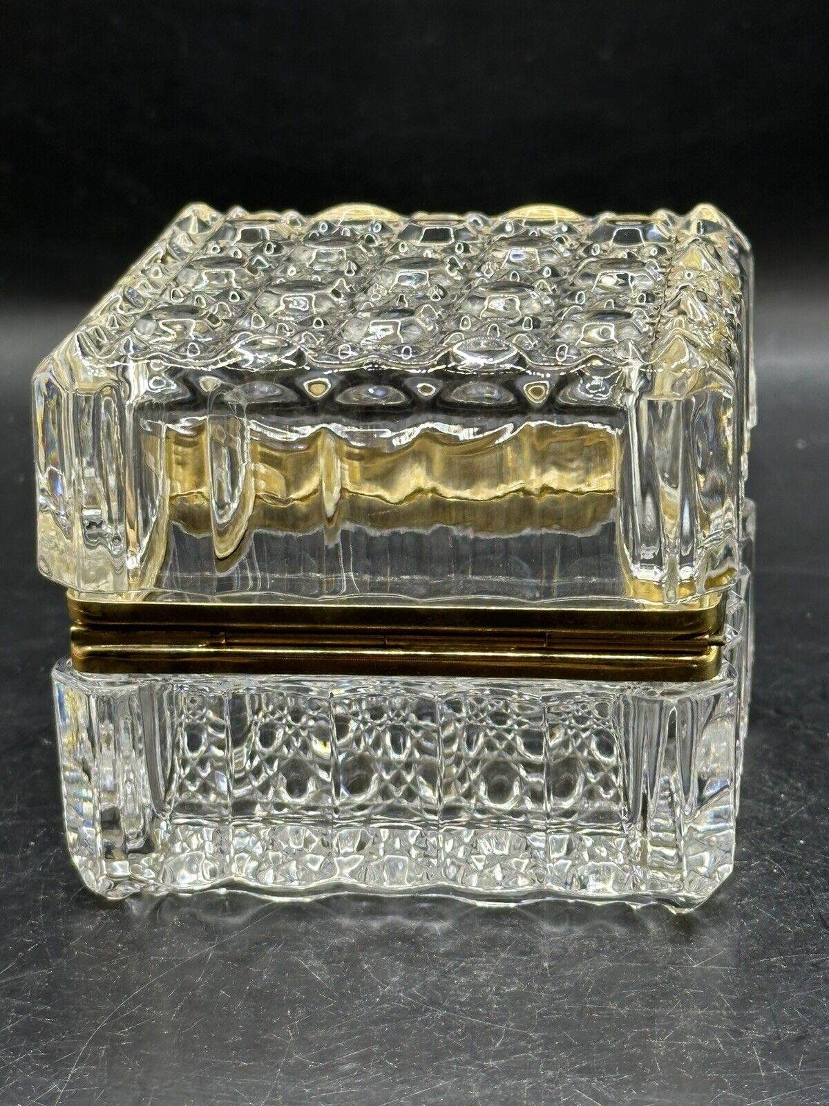 Vintage Westminster Baccarat Style Diamond Cut Crystal Hinged Trinket Box