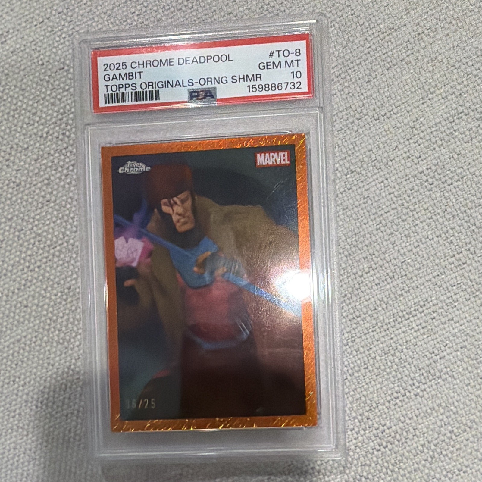 Topps 2025 Deadpool Chrome Gambit TO-8 Orange Shimmer 06/25 PSA 10 159886732
