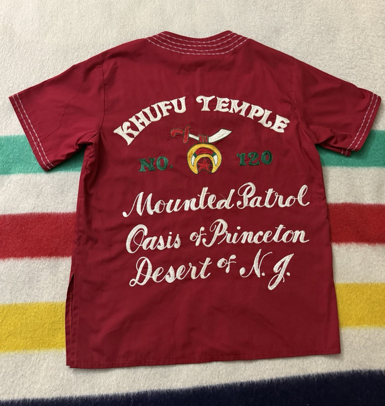 Vintage 50s 60s Red Khufu Temple Shriner Chainstitch Tunic Shirt Medium M NJ Vintage 50s 60s Red Khufu Temple Shriner Chainstitch Tunic Shirt Medium M NJ