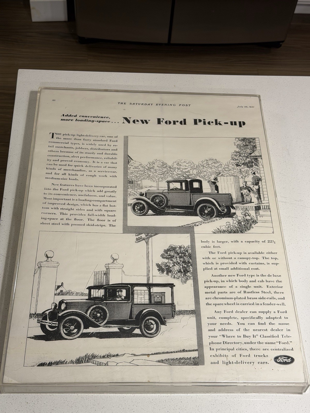 1931 Ford Model A Pickup Saturday Post Advertising Display 17x25 1931 Ford Model A Pickup Saturday Post Advertising Display 17x25