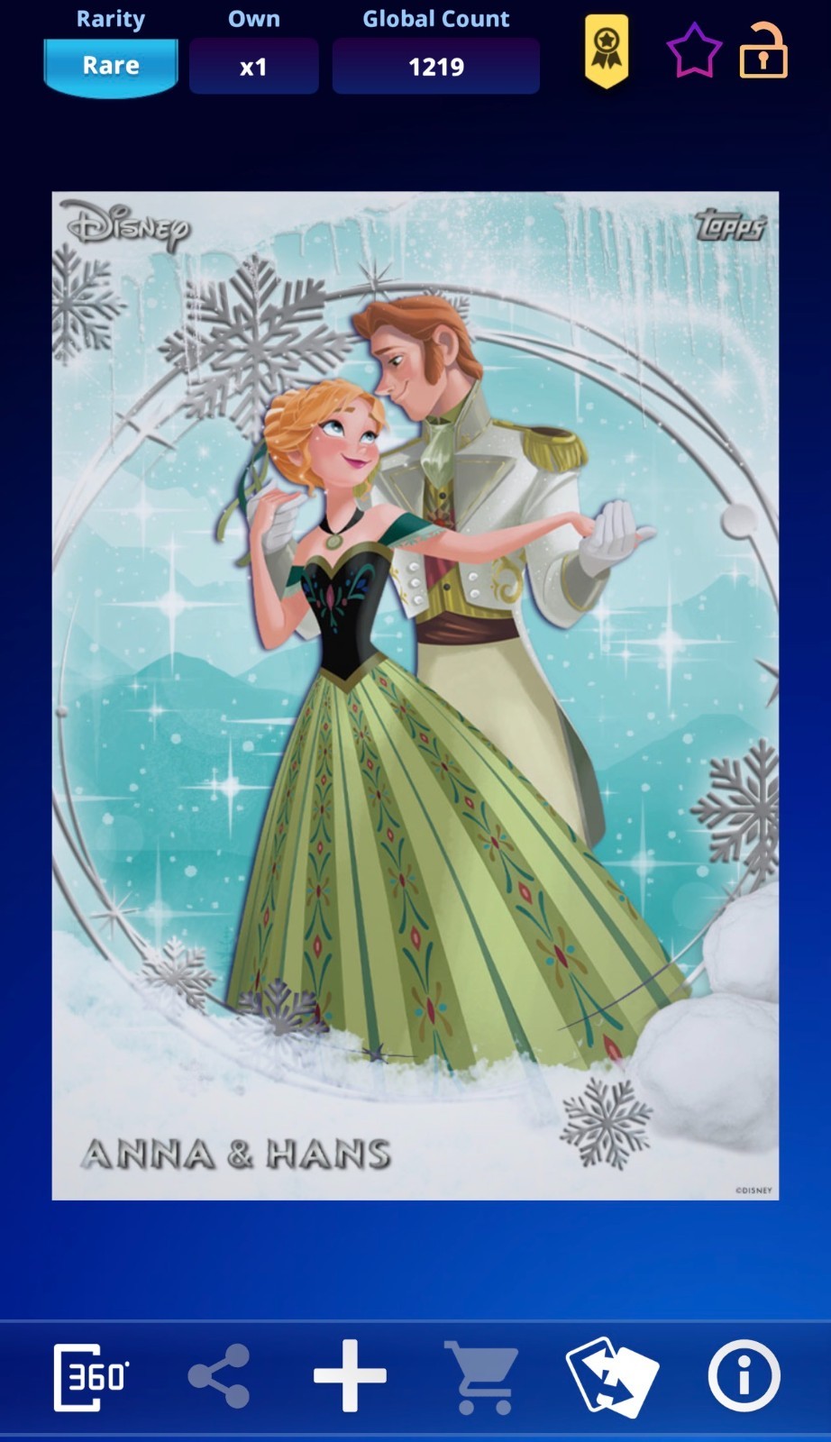 Topps Disney Collect Frozen Fantasy 2025 Award Card Rare Anna & Hans
