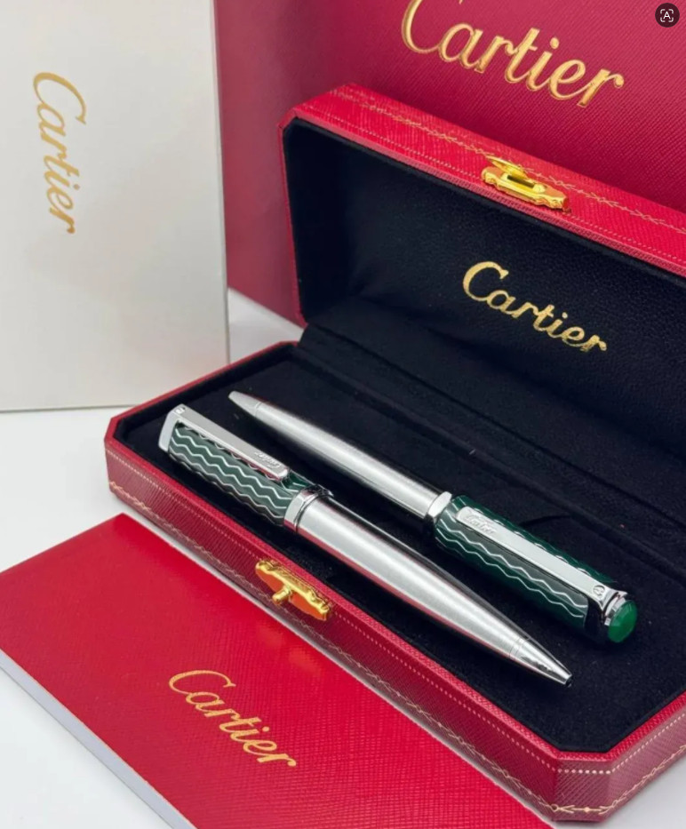 Cartier Santos Ballpoint Pen - Green Silver Limited Edition Luxury Gift Box New