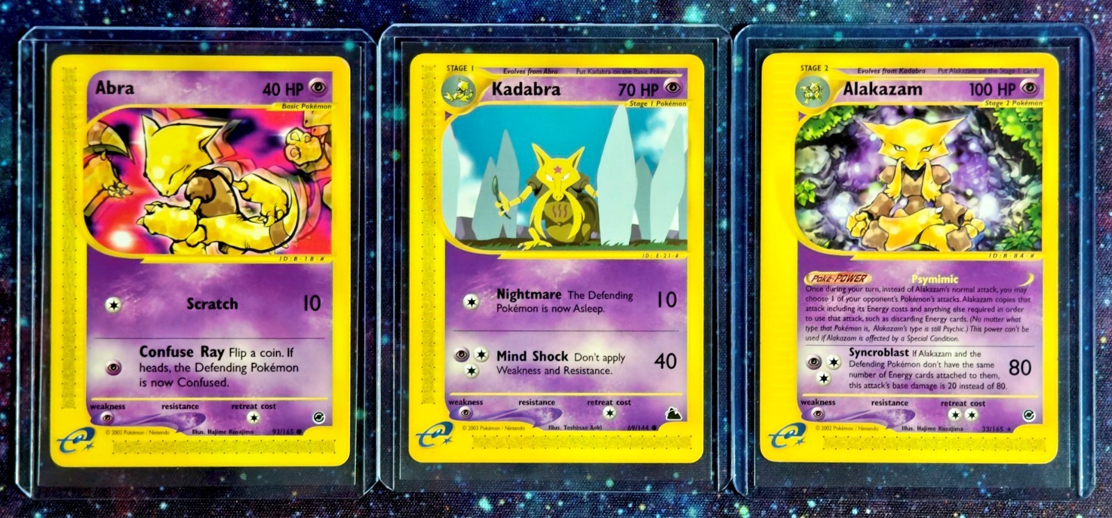 2002-03 Pokemon KADABRA, ALAKAZAM & ABRA - Skyridge/Expedition (3) Card Set