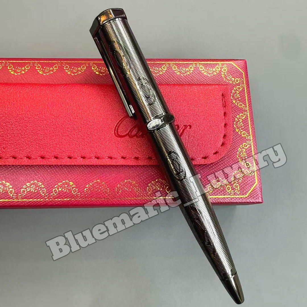 CARTIER Santos Gunmetal Grey Striped Logo Ballpoint Pen Luxury VIP Gift Rare