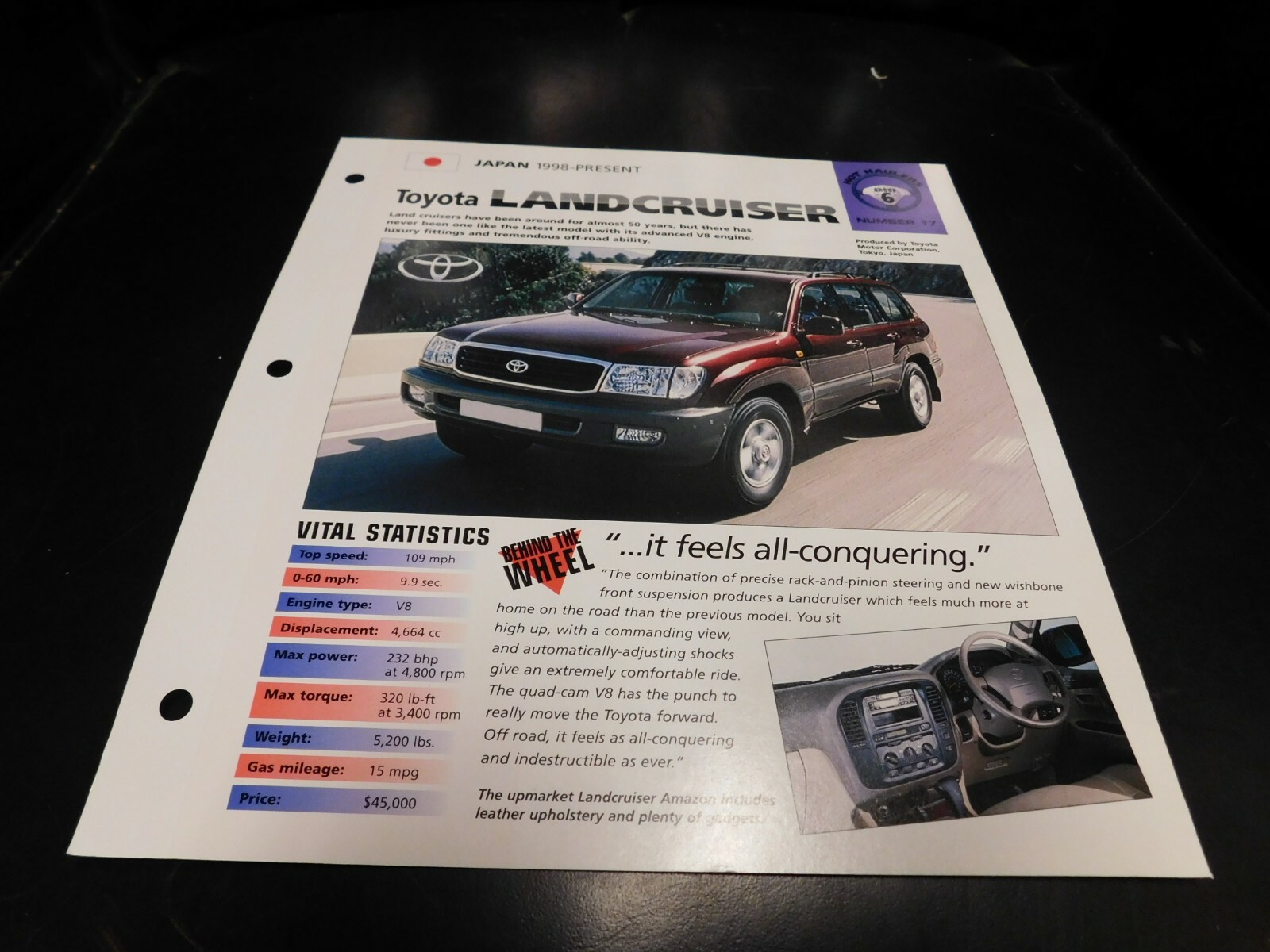 1998+ Toyota Land Cruiser Spec Sheet Brochure Photo Poster 1998+ Toyota Land Cruiser Spec Sheet Brochure Photo Poster