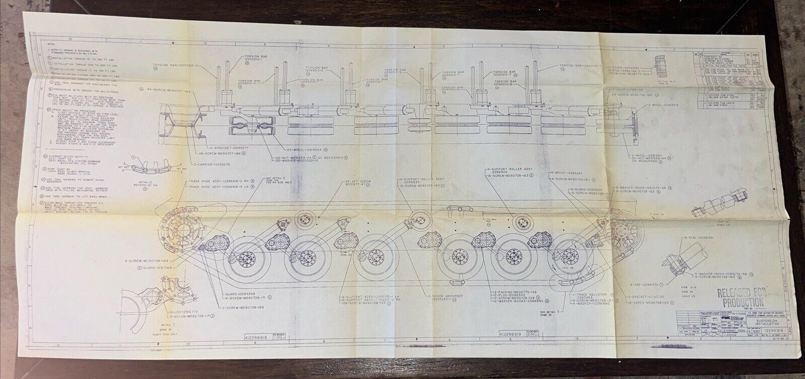 Official U.S. Army Tank Schematics Blueprints 1979 47” X 21” Readiness Command 
