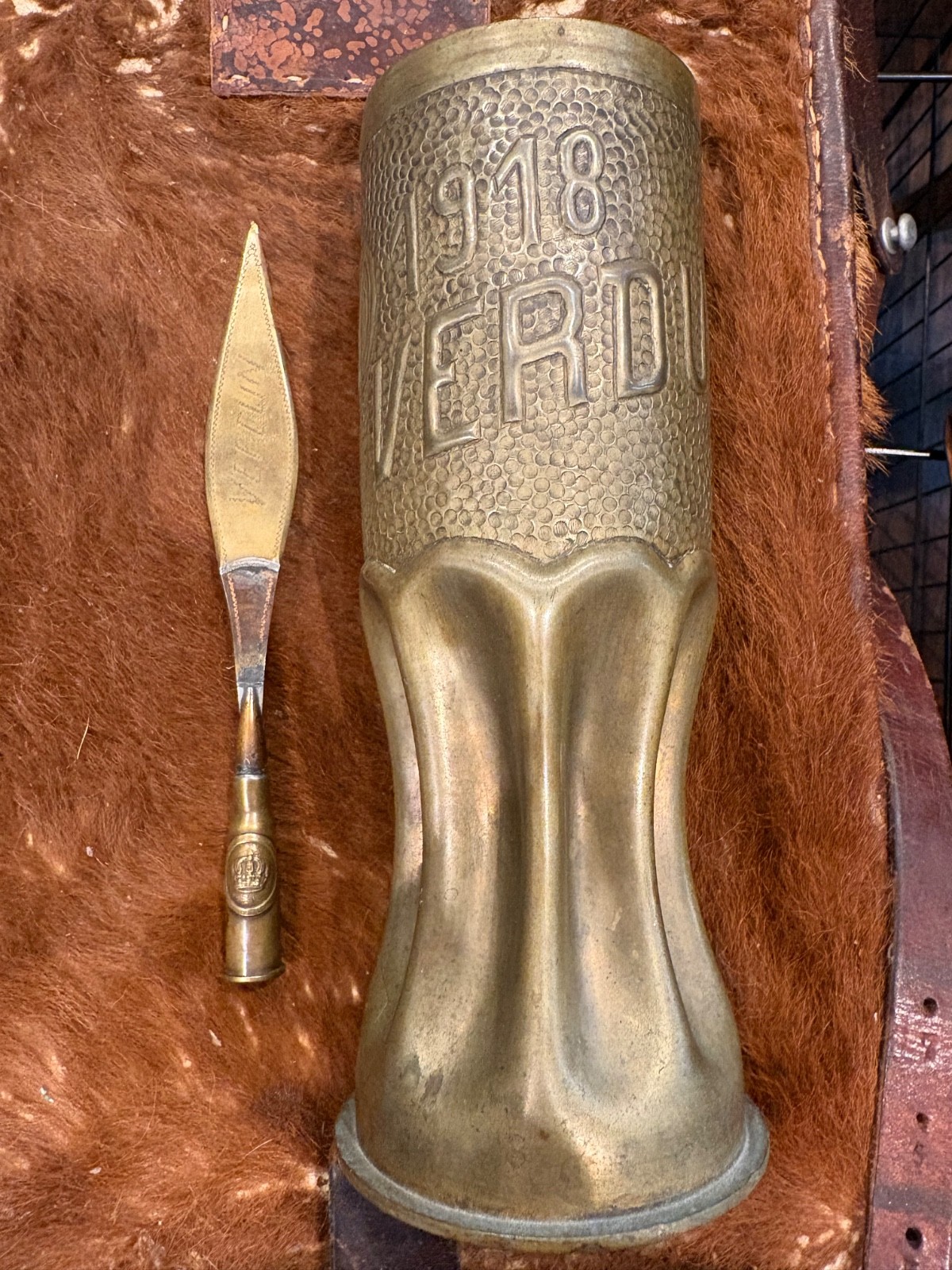 2 WW1 VERDUN TRENCH ART, VASE & LETTER OPENER