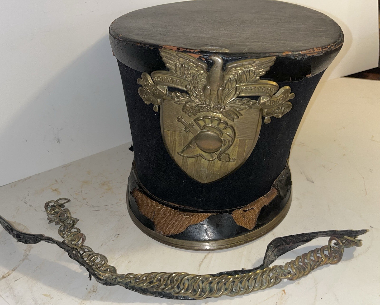 Antique West Point Cadet Vintage Full Dress Shako Bucket Cap Antique West Point Cadet Vintage Full Dress Shako Bucket Cap
