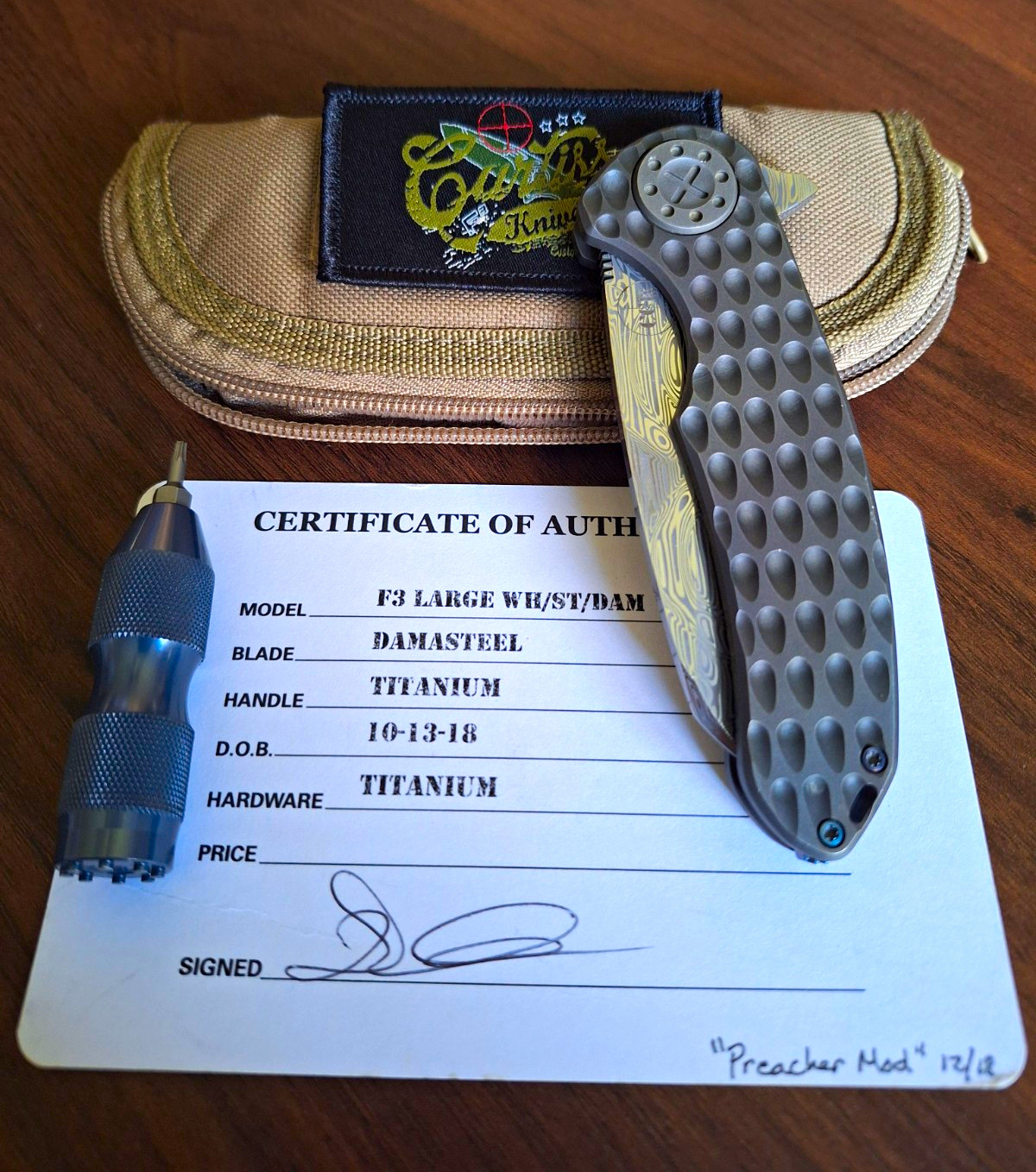 Curtiss Custom F3 Large Damasteel  Titanium Handle Gray