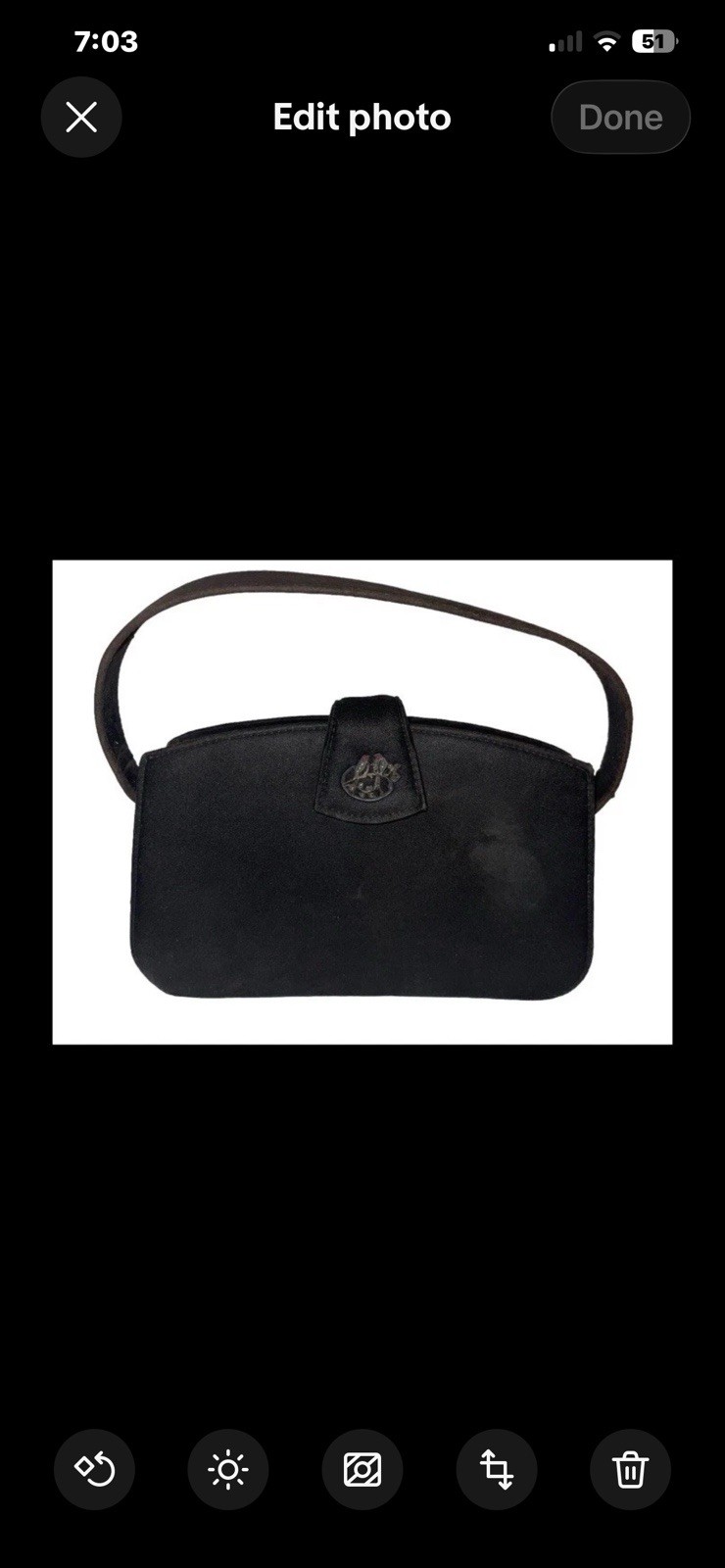 Vintage Black Bag Purse With Cosmetic Makeup Brass Compact fun