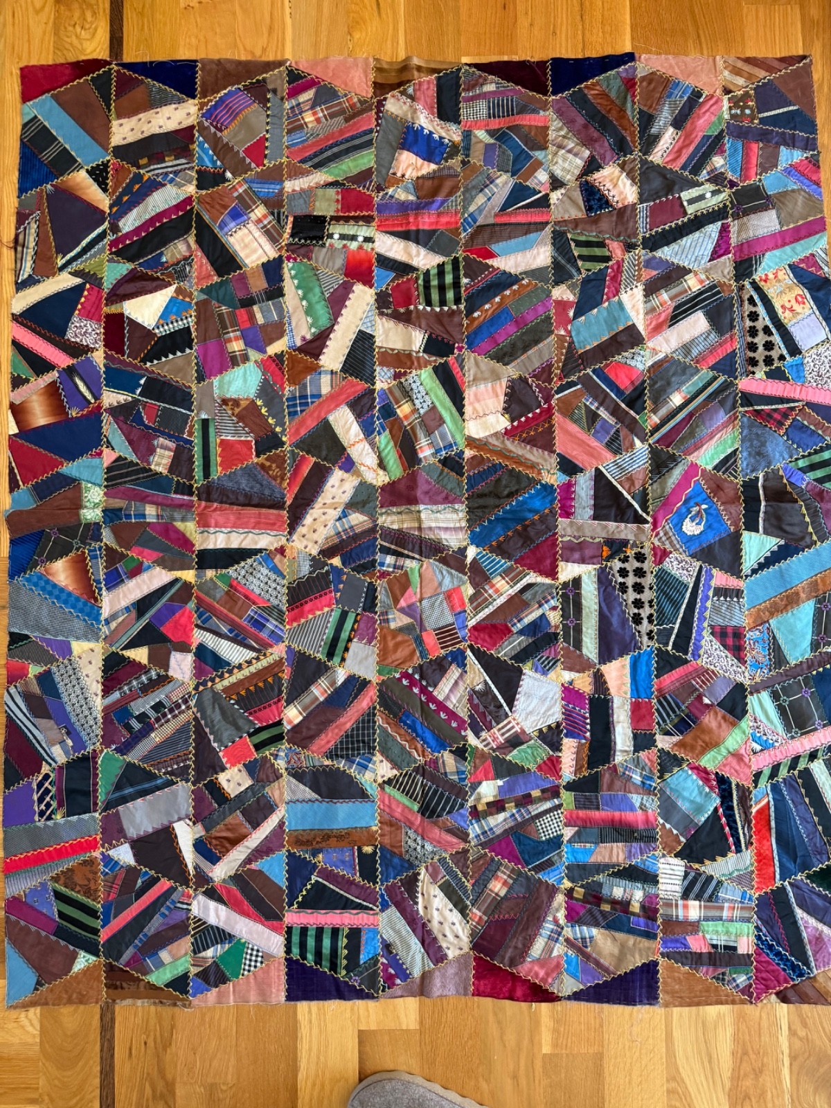 Vintage Victorian Handmade Crazy Quilt.. Velvets & Silks  60 x 64\