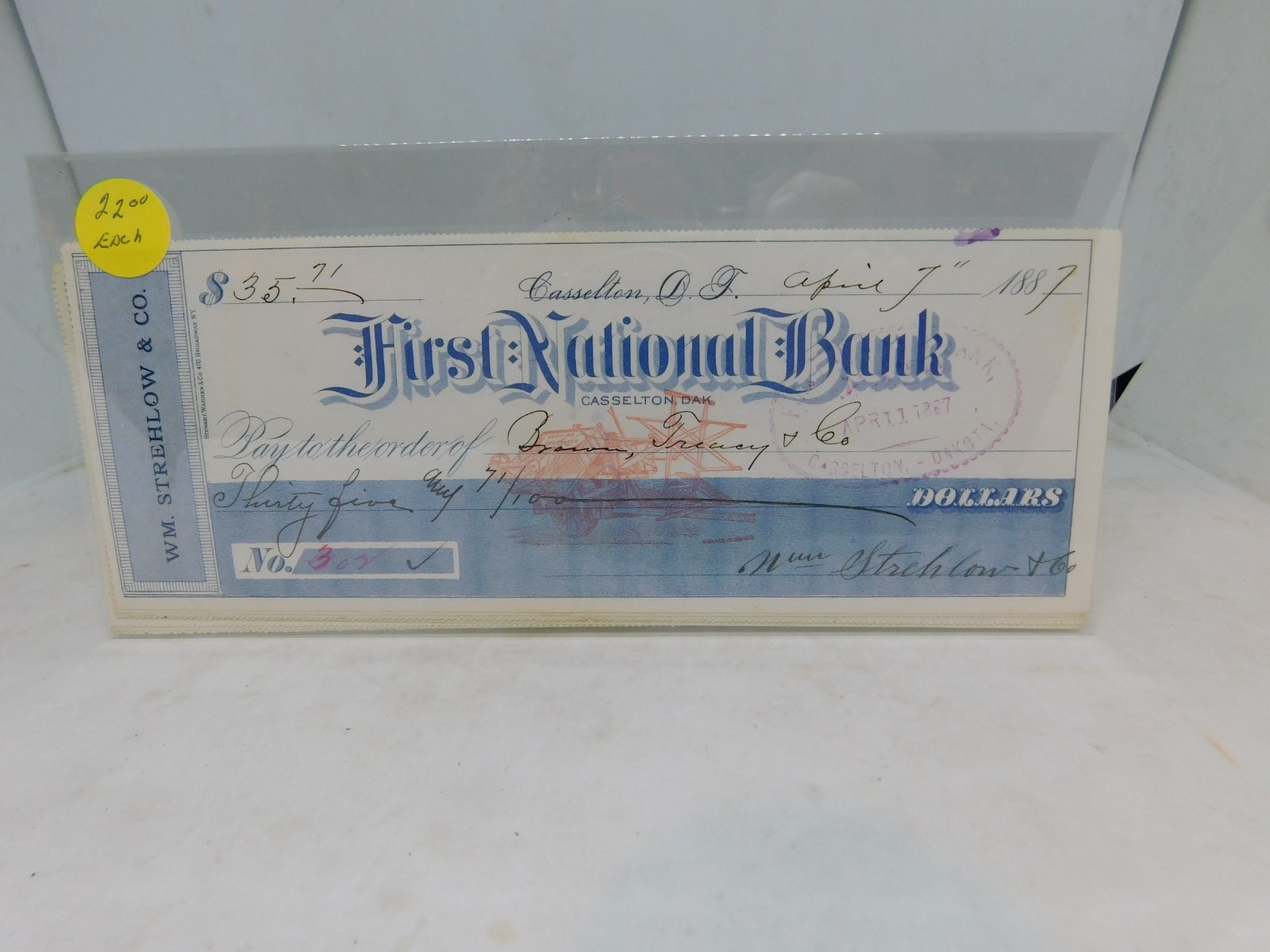 Vintage Bank Checks, The First National Bank, 1887, Casselton, Dakota Territory. Vintage Bank Checks, The First National Bank, 1887, Casselton, Dakota Territory.