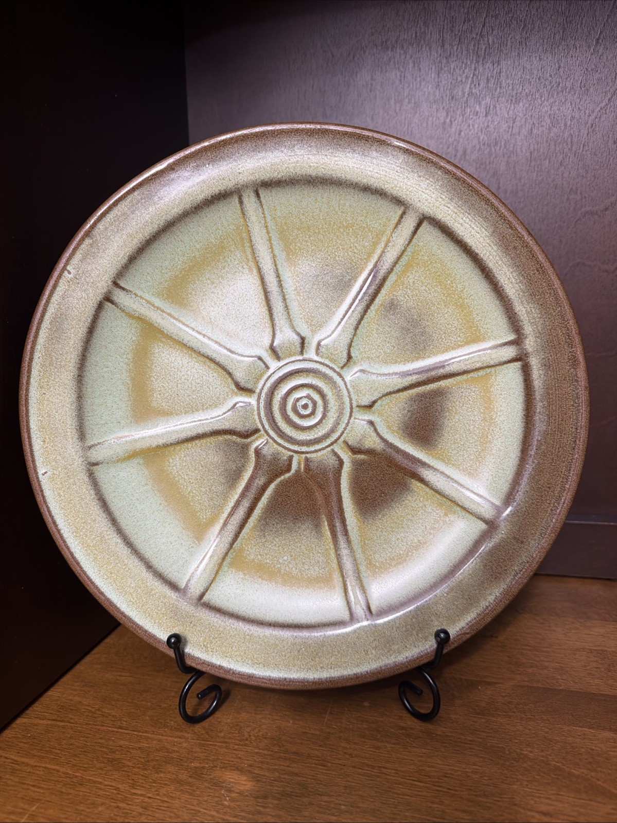 Frankoma Dinner Plate Pottery Wagon Wheel Prairie Green 10.25” 1940s