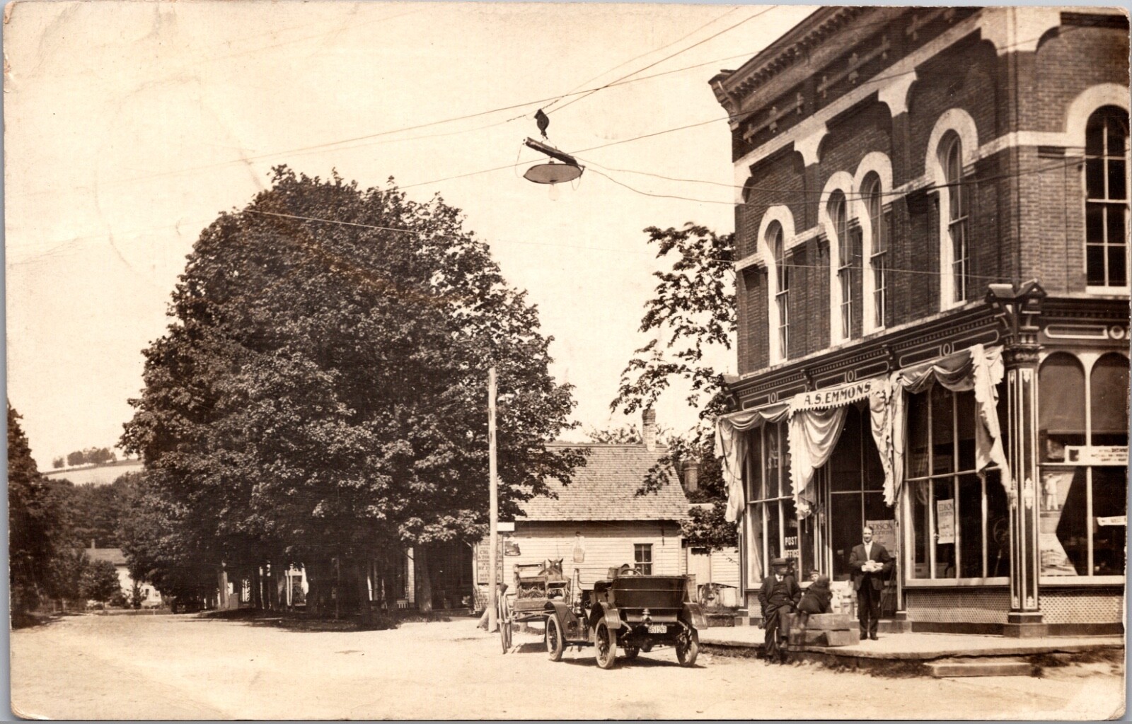 RPPC Tioga Street A.S. Emmons Store Post Office Automobile Spencer, New York
