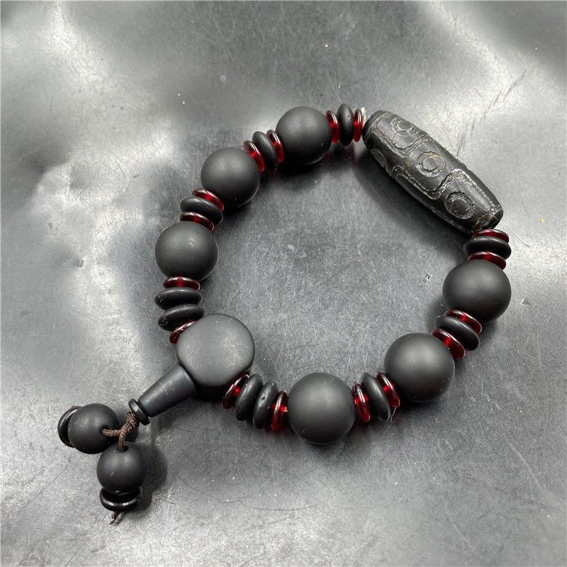 Vintage Style Black Agate Bracelet Tibetan Dzi Bead Agate Hand Chain Old Agate