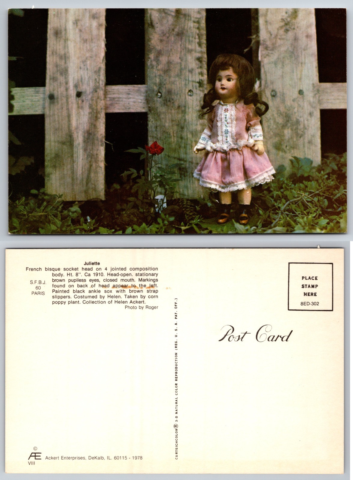 Continental Juliette Doll Fence Garden Postcard
