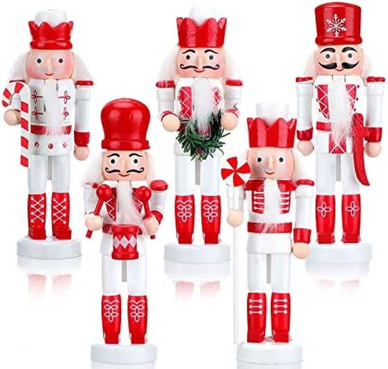 5 Set Christmas Nutcrackers Ornaments Set Glitter Candy Cane Wooden Soldier 5 Set Christmas Nutcrackers Ornaments Set Glitter Candy Cane Wooden Soldier
