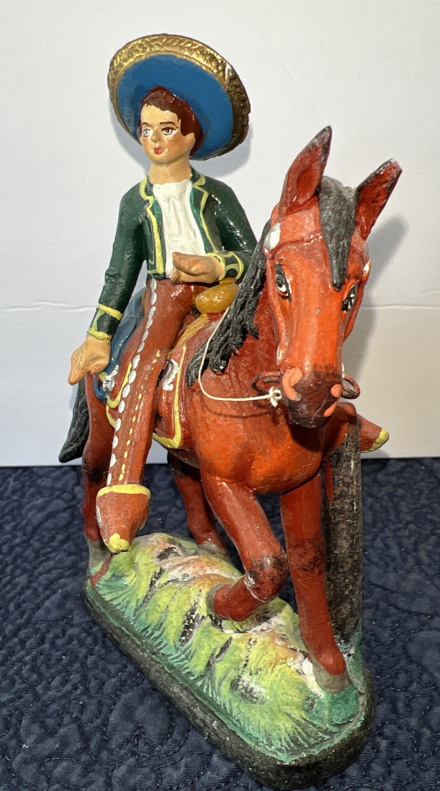Vintage Mexican Tlaquepaque Clay Charro Horse Figurine Panduro Style Folk Art