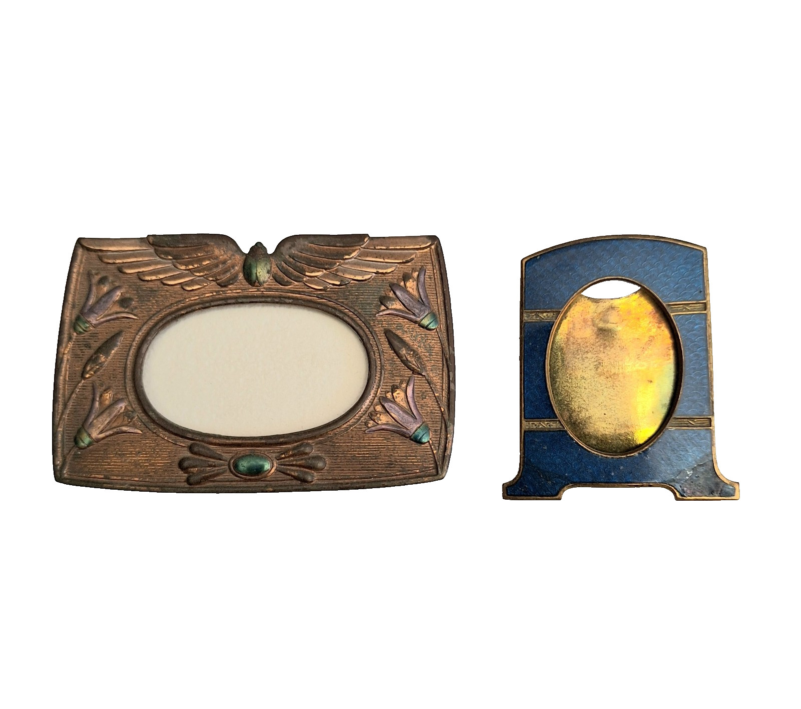 Two Miniature Antique Frames Art Deco Nouveau Egyptian Revival and Blue Enamel