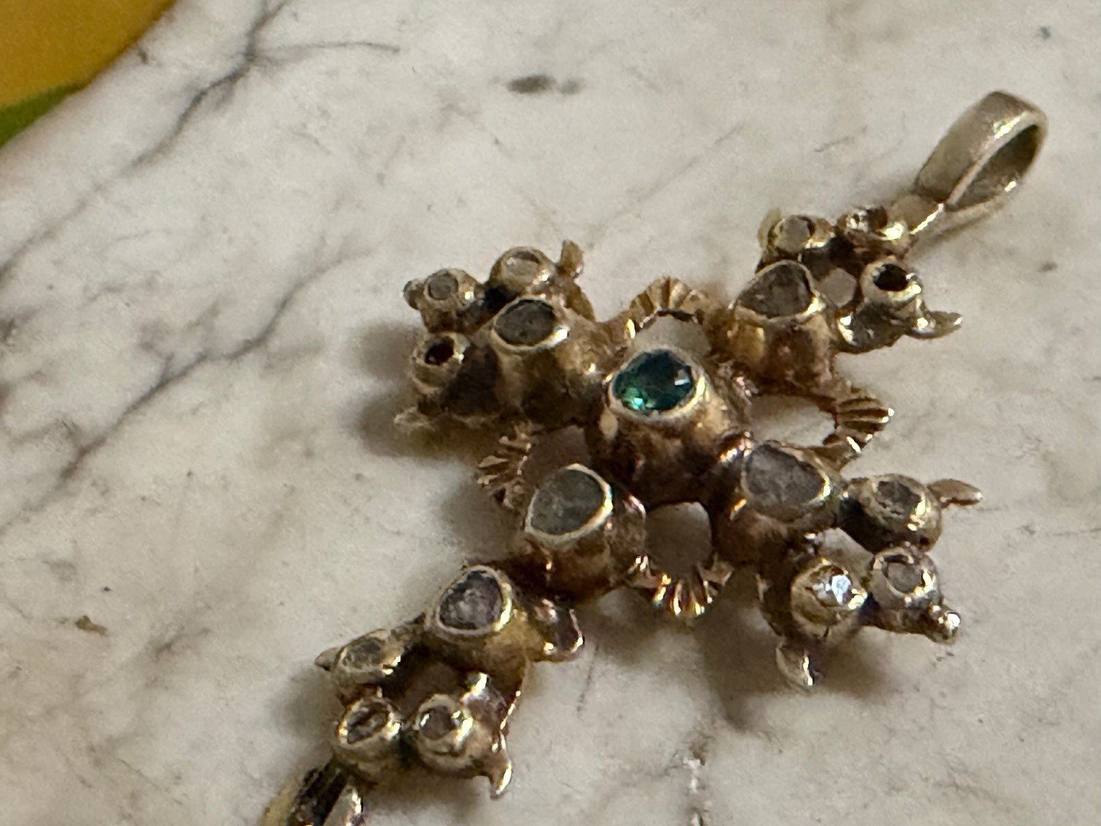Antique 18th Century Spanish  Baroque 18k Gold Cross w/Emerald & Diamonds