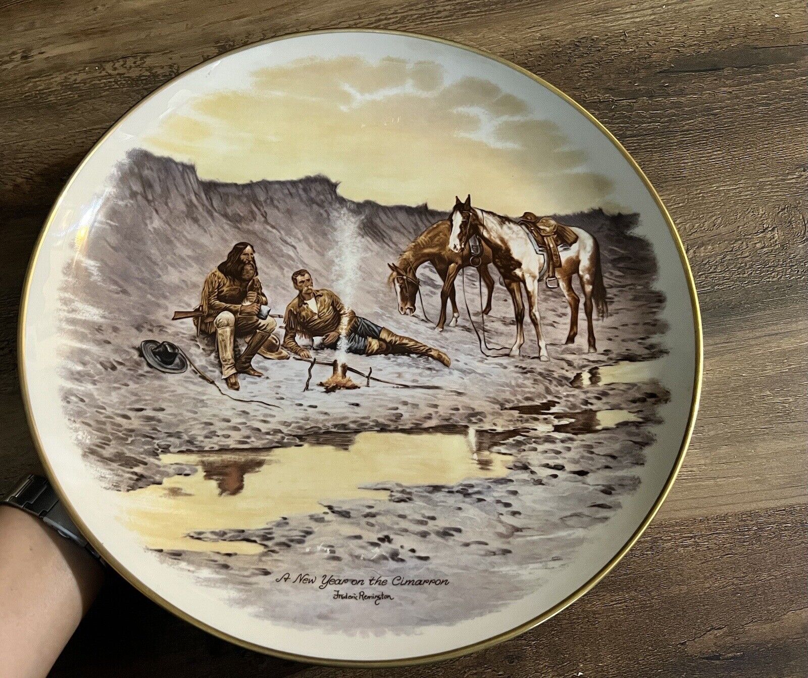 VINTAGE GORHAM FINE CHINA PLATE 'A New Year on the Cimarron'  F.REMINGTON 1973