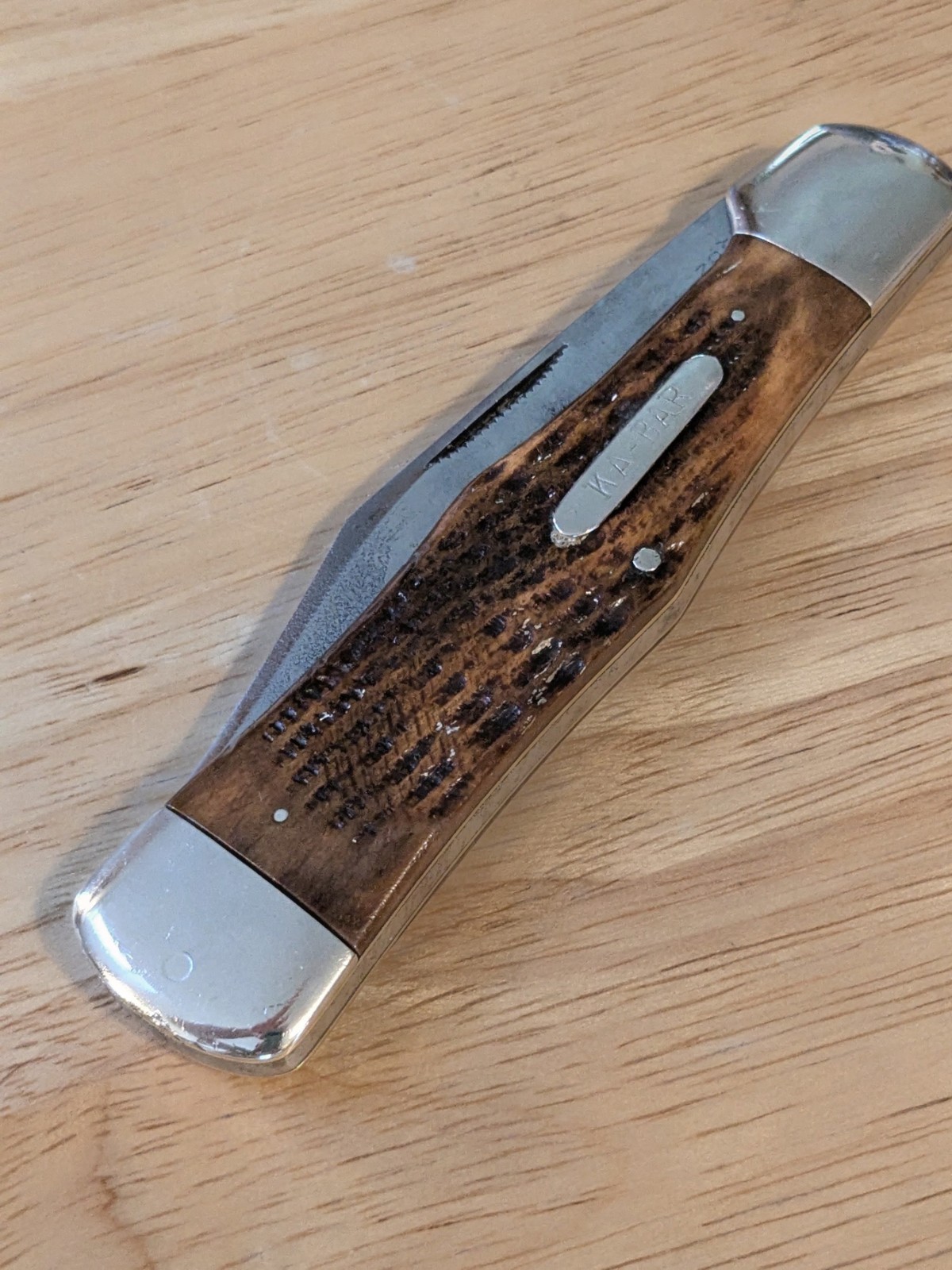 Rare Early Ka-Bar Large Coke Bottle Hunter Knife. Union Stamp. Nice Knife