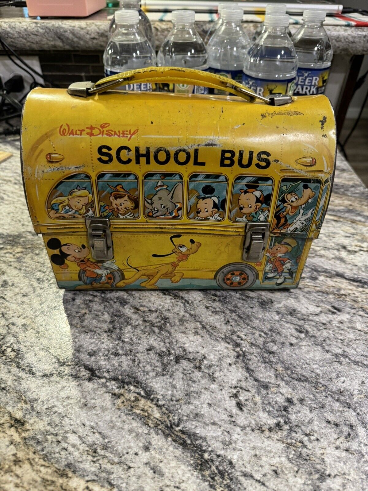 Vintage 1960s Walt Disney School Bus Metal Lunch Box Aladdin Ind. - No Thermos