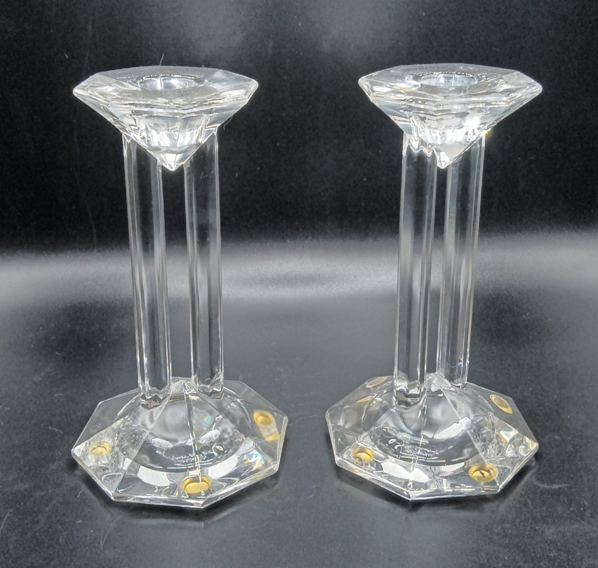 Two (2) Lenox Crystal Candle Holders Double Column-Octagon Base, Pillar & Top 6\ Two (2) Lenox Crystal Candle Holders Double Column-Octagon Base, Pillar & Top 6\