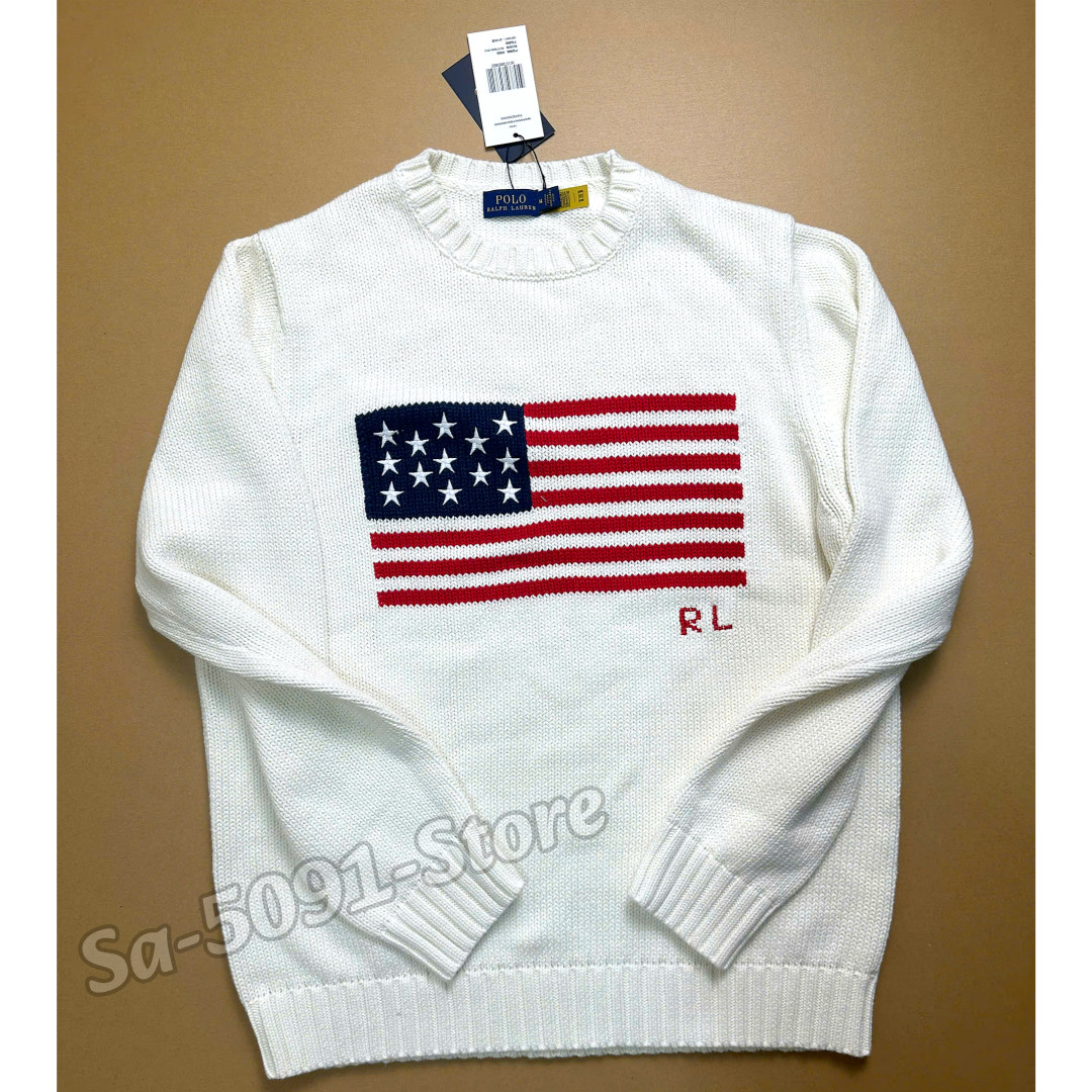 POLO RALPH LAUREN American Flag Cotton Sweater White Crewneck NWT Size M POLO RALPH LAUREN American Flag Cotton Sweater White Crewneck NWT Size M