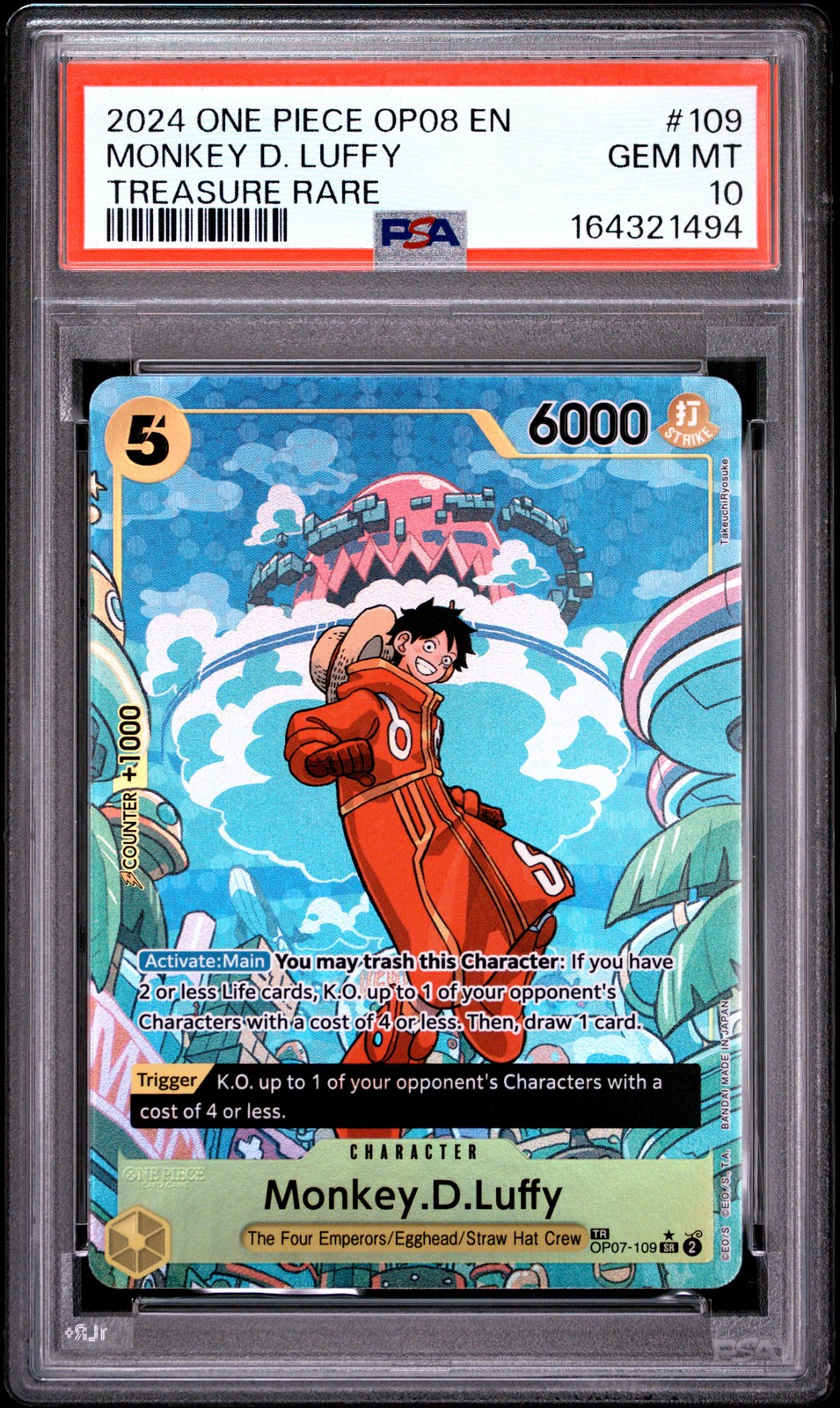 2024 ONE PIECE OP08-TWO LEGENDS TREASURE RARE #109 MONKEY D. LUFFY PSA 10