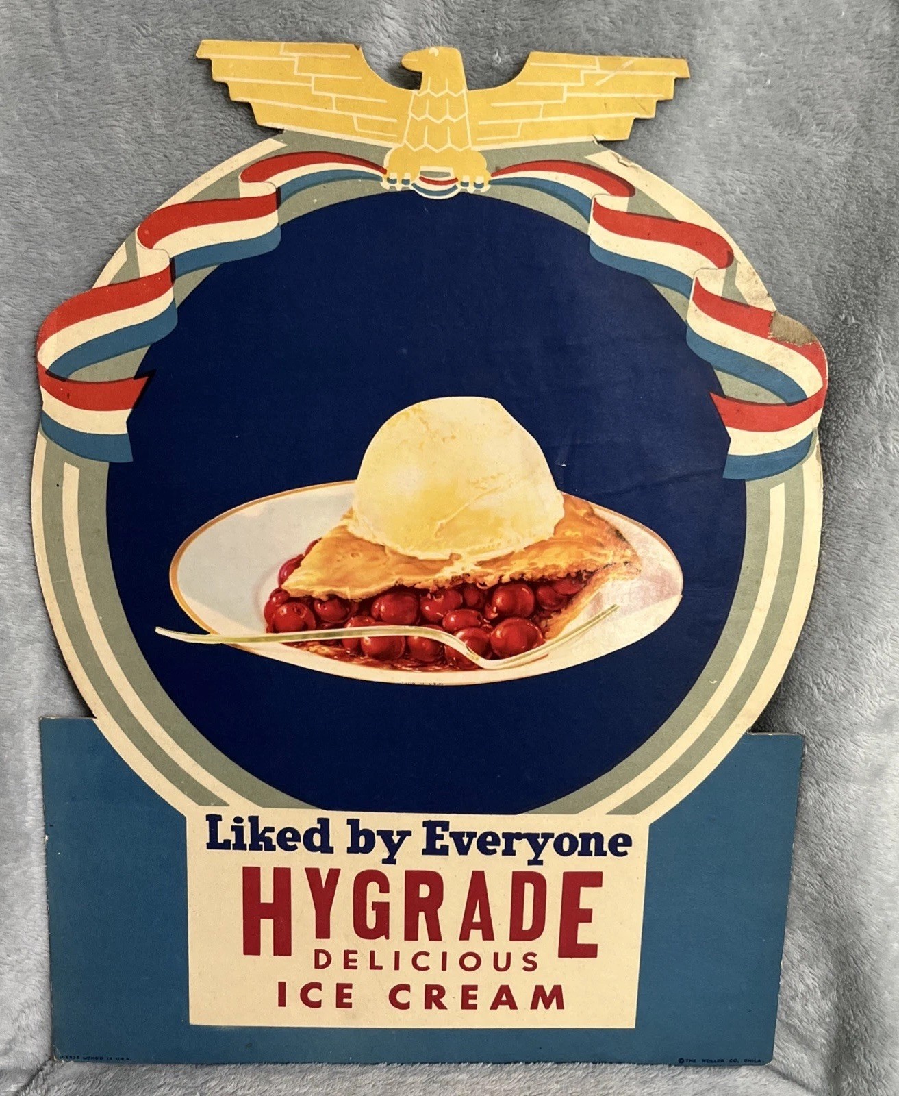 1940’s Hygrade Ice Cream Cherry Pie Ala Mode Advertisement Sign - Cardboard RARE