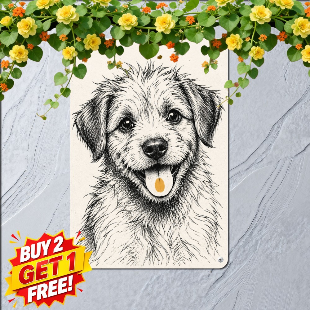 Cute Dog Portrait Tin Sign Charming Puppy Pet Canine Iron Metal Wall Plaque
