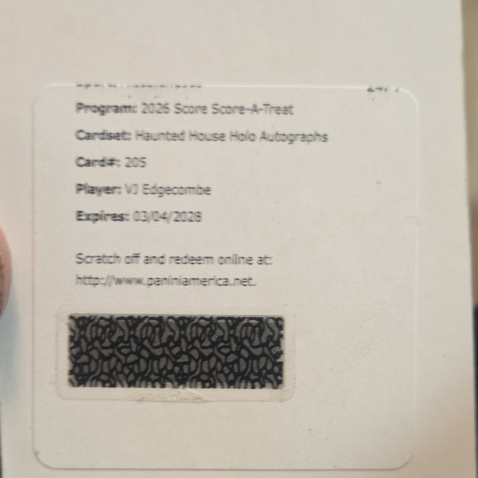 Panini 2025 Score Score-A-Treat Haunted House Holo Autographs #205 VI Edgecombe