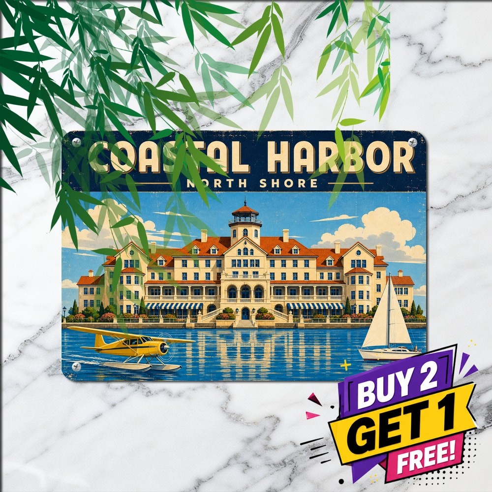 Grand Harbor Hotel Landmark Sign Vintage Coastal Poster Metal Plaque 8x12
