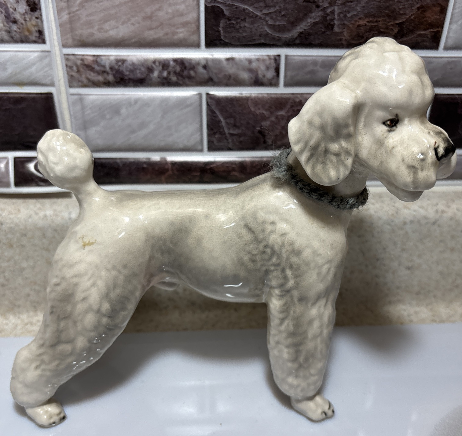Vintage KERAMOS Wien Vienna WHITE STANDARD POODLE Dog Figurine 7 1/2”