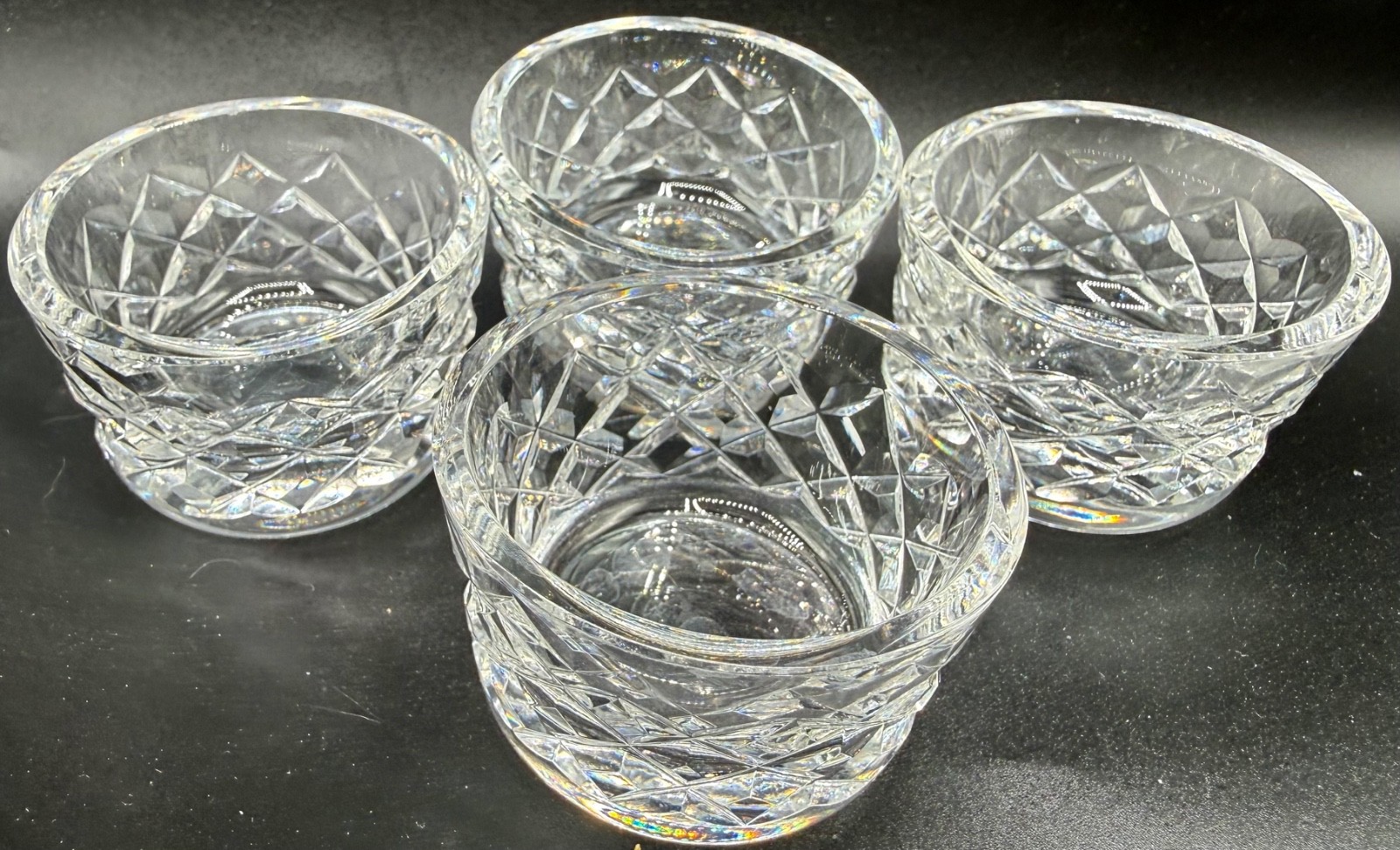 ESTATE WATERFORD SIGNED CRYSTAL OPEN SALT CELLAR DIP COMERAGH PATTERN SET 4