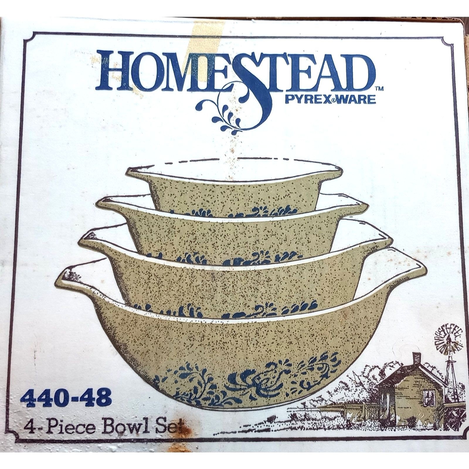 Pyrex Vintage Homestead Cinderella Mixing bowls set #440-48 NOS condition1976