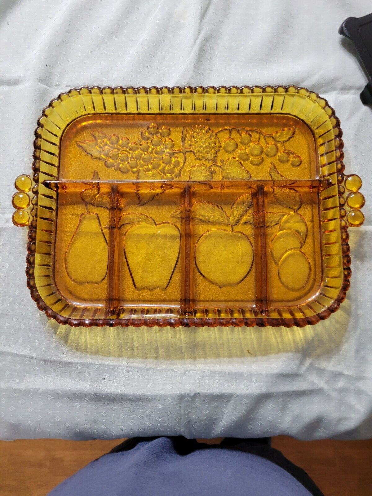 2 Vintage Amber Indiana Glass Five Part Relish Tray A1 condition 