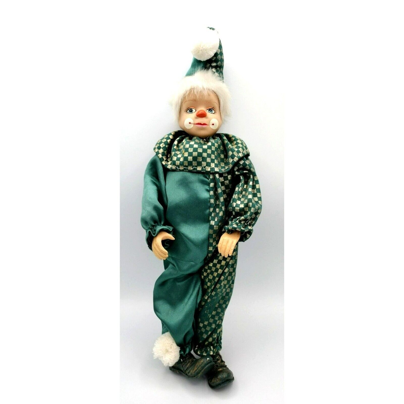 Ganz Green and Gold Clown Doll Porcelain with Soft Body Vintage Creepy But Cute