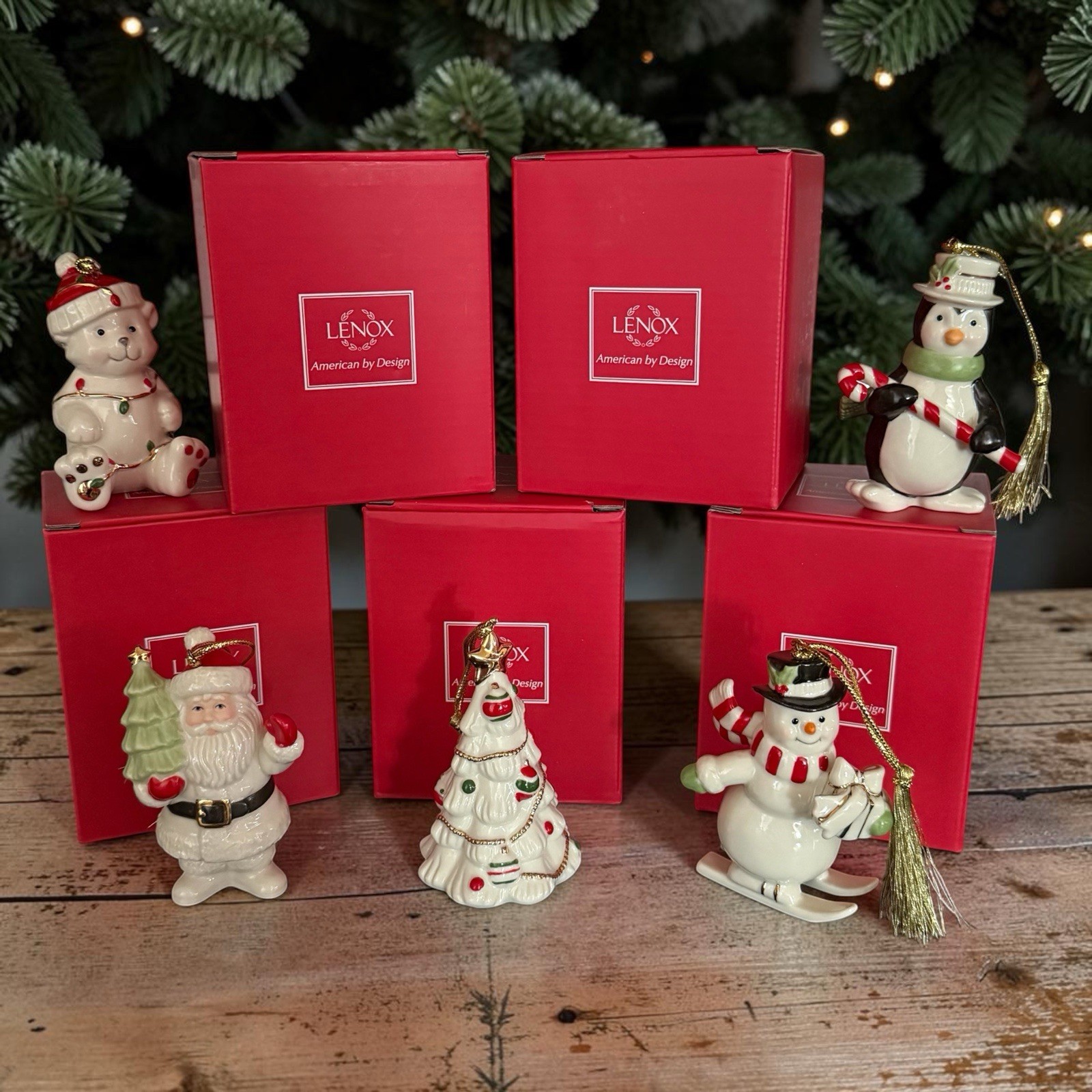 Lenox Very Merry Christmas Porcelain Set of 5 Ornaments 856361 Excellent Cond.