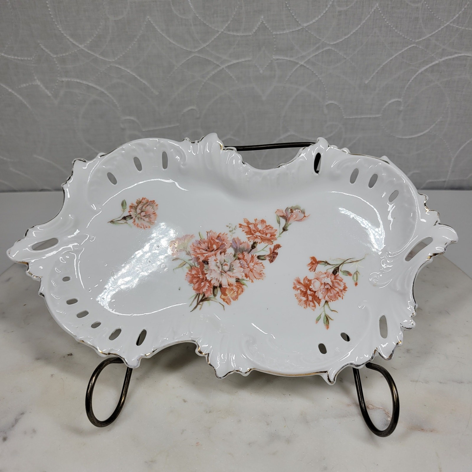 Furstenberg Floral Reticulated Trinket Dish 9.7\