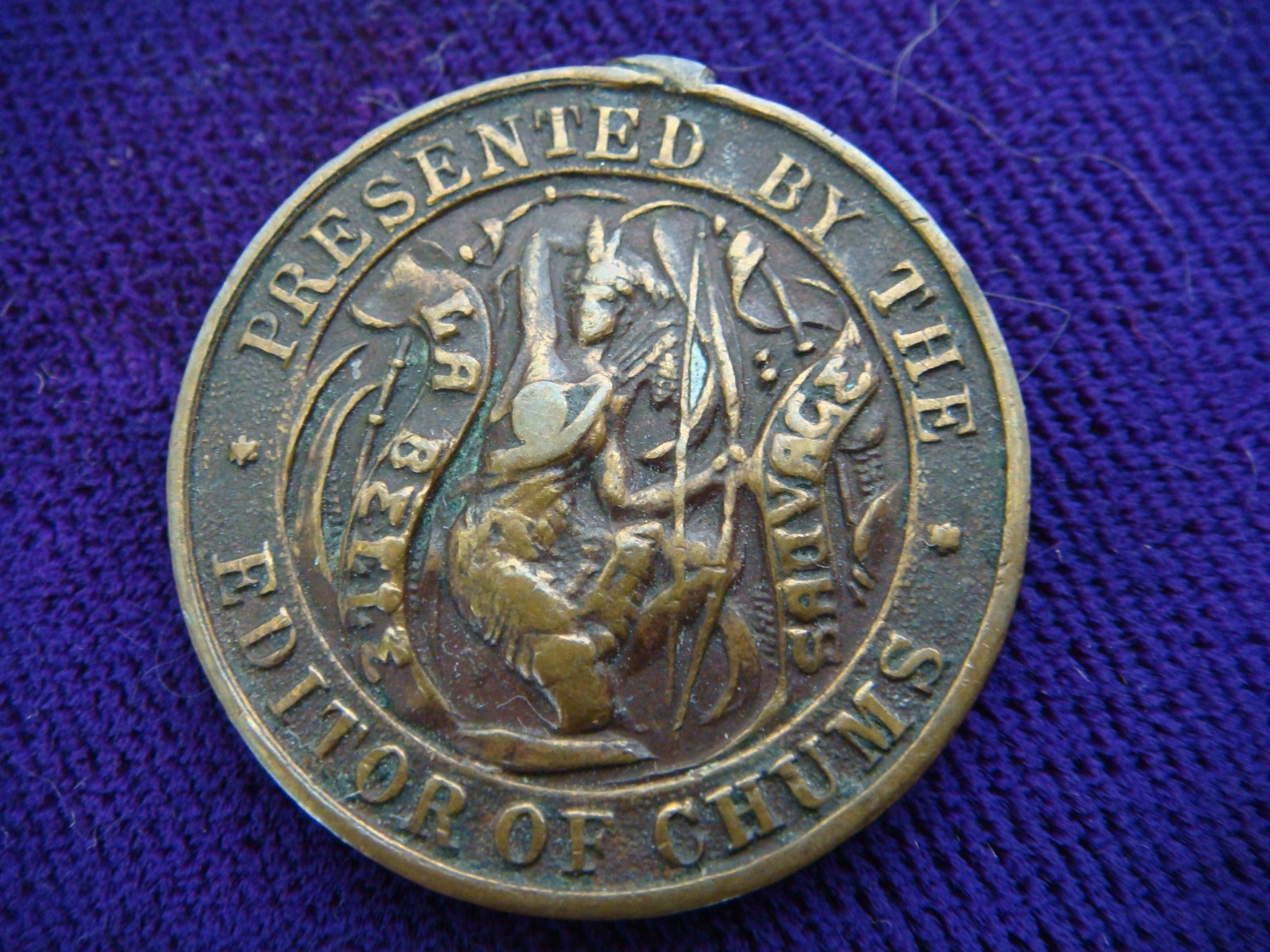 1890-1900 Brass Presented by the Editor of Chums to a Distinguished Chum Medal