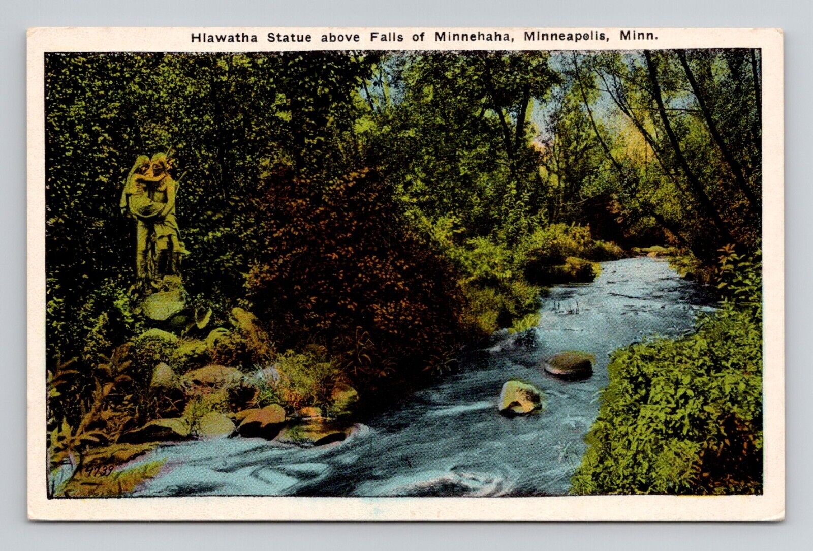 Postcard Hiawatha Statue Minnehaha Falls Minneapolis Minnesota, Vintage N18