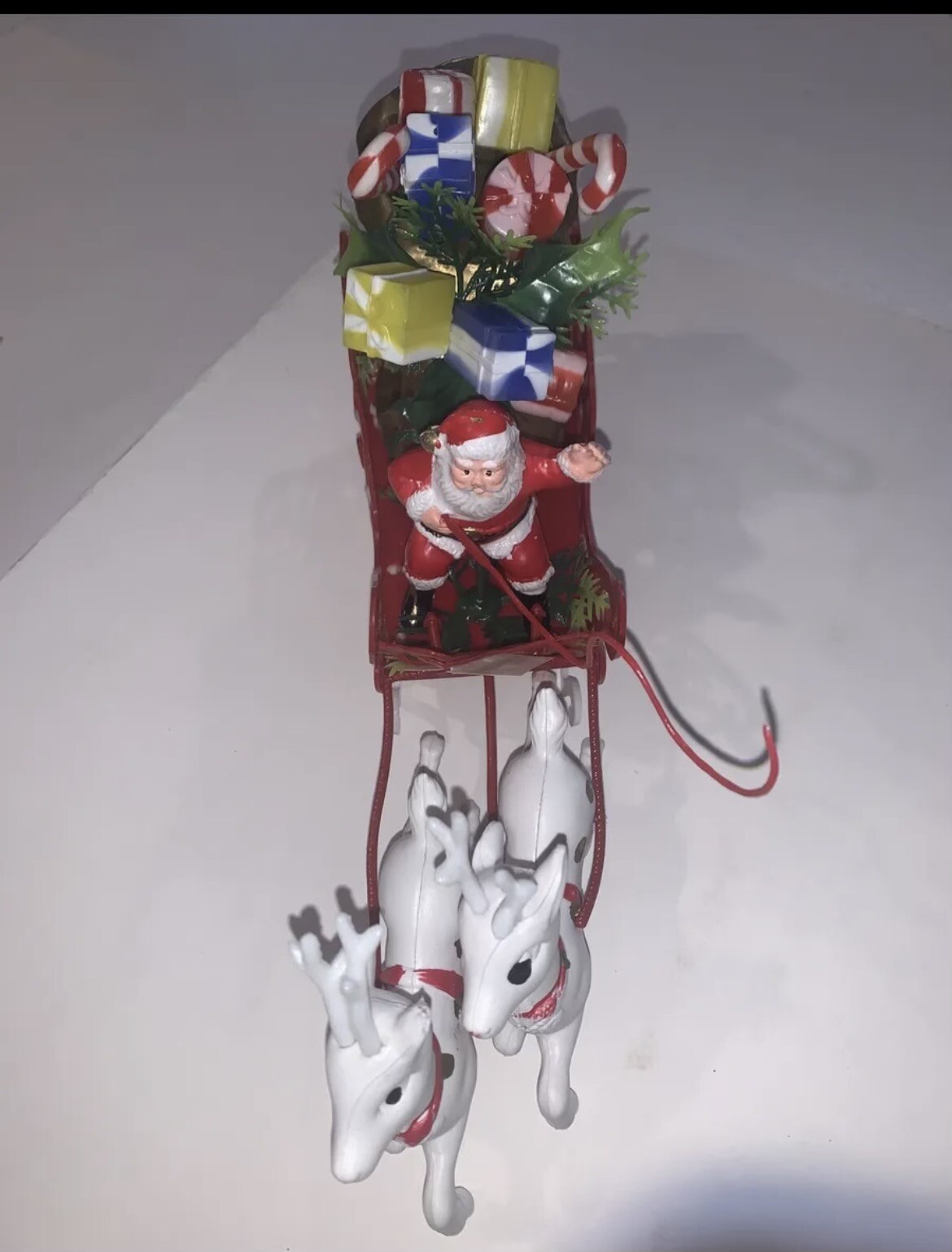 CHRISTMAS VINTAGE Florabelle Flowers Inc 1960’s Plastic Santa Claus On Sleigh