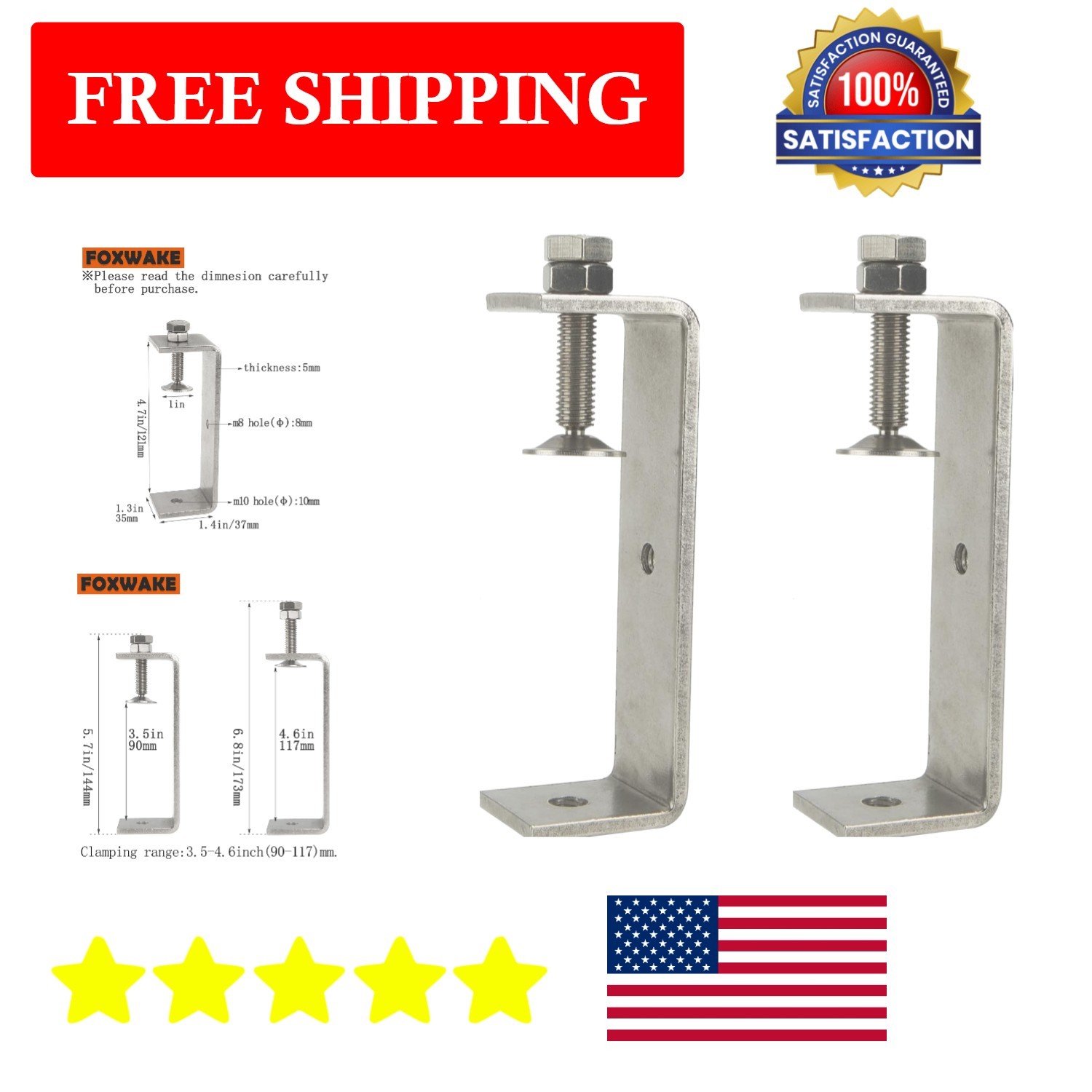 Durable 2-Pack Heavy Duty C Clamps 4.6In | Industrial Quality for Woodworking