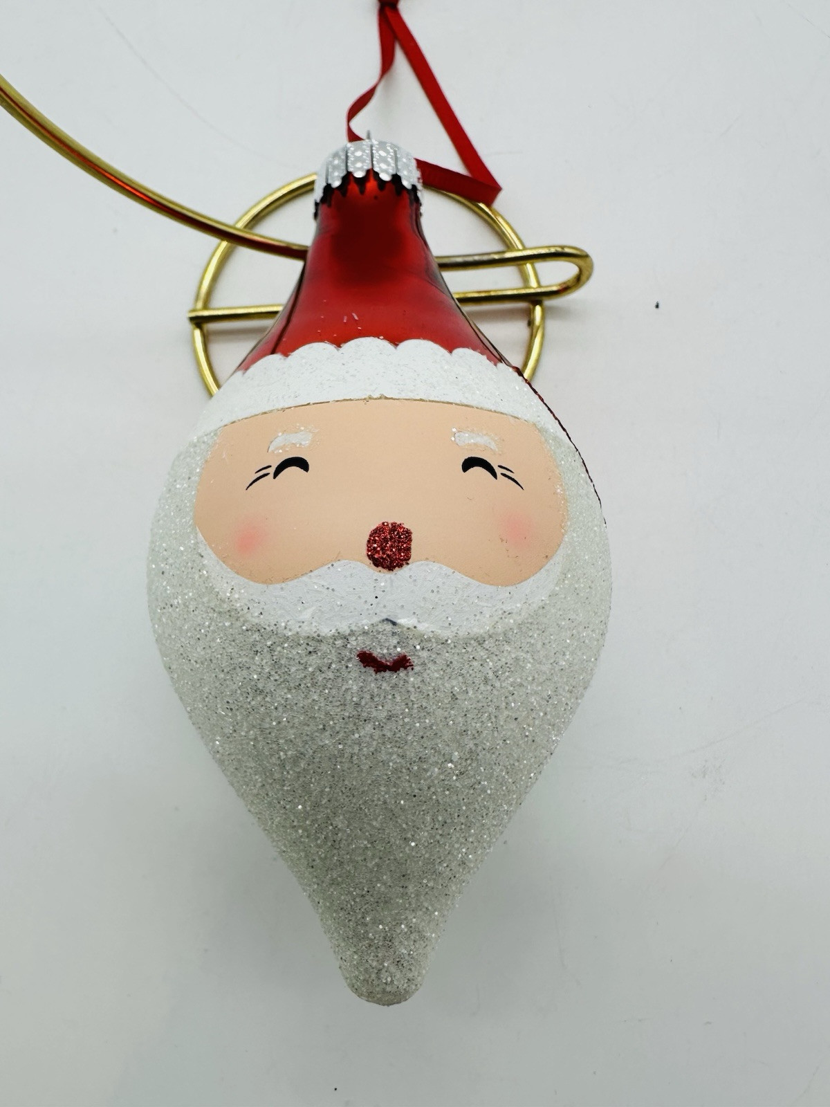 Glittery Shiney Happy Santa Christmas Glass Ornament Glittery Shiney Happy Santa Christmas Glass Ornament
